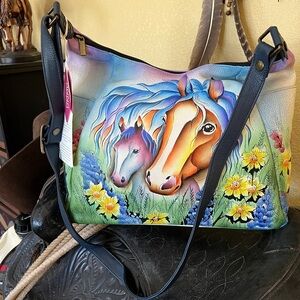 ❤️ Anuschka Large Bag Purse Mother Horse & Foal NWT w Dust Cover